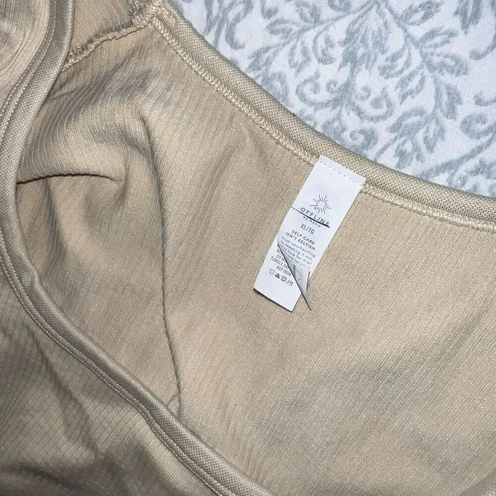 OFFLINE By Aerie Seamless Cable Square Neck long sleeve T-Shirt crop top OAT bei